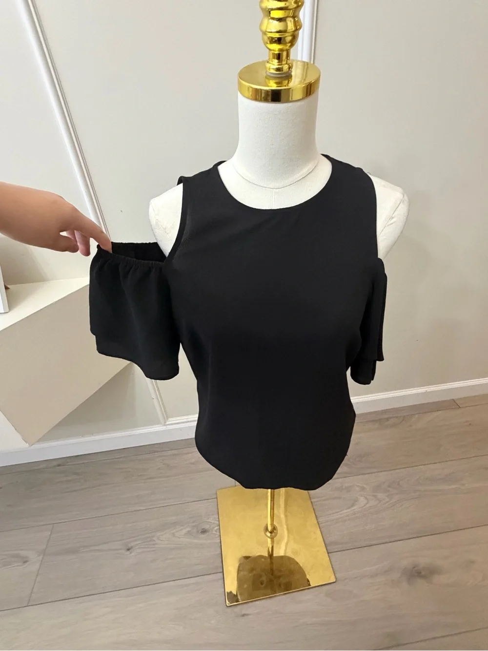 Michael Kors Navy Cold-Shoulder Ruffle Blouse